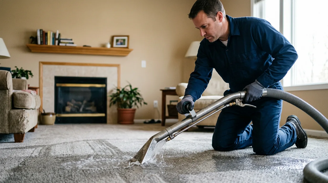 Water damage restoration technician working near Oakland, NJ